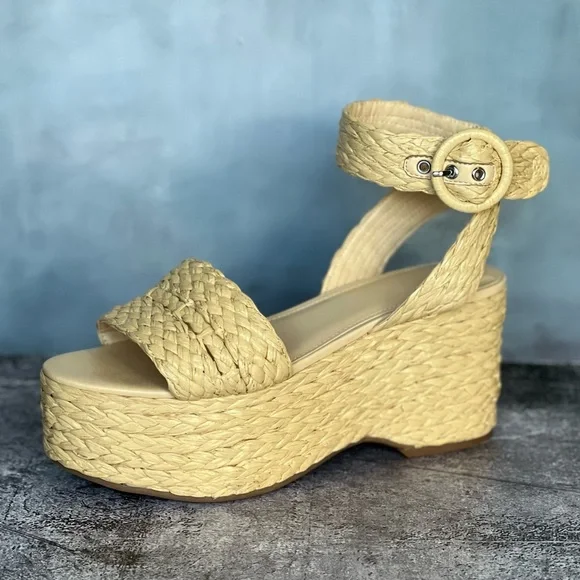 Espadrilles wedges natural tan sandals vacation shoes boho - Picture 3 of 13